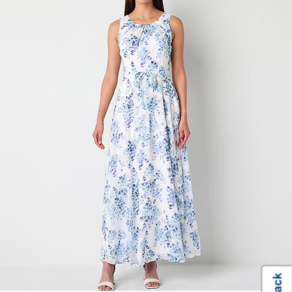Floral Ivory Denim Maxi Dress